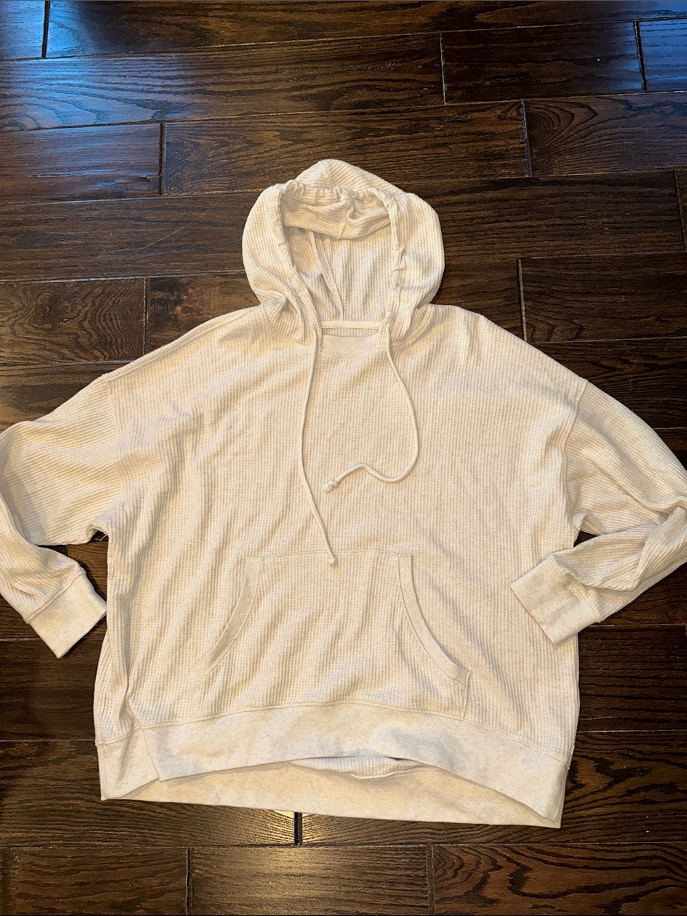 aerie Cream Waffle-Knit Hooded Pullover size medium